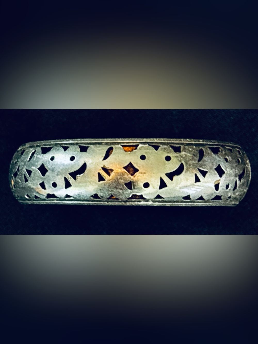 Vintage Silver-Tone Floral Cutout Bangle Bracelet